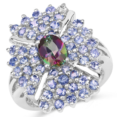2.86 Carat Mystic Topaz & Tanzanite Sterling Silver Ring