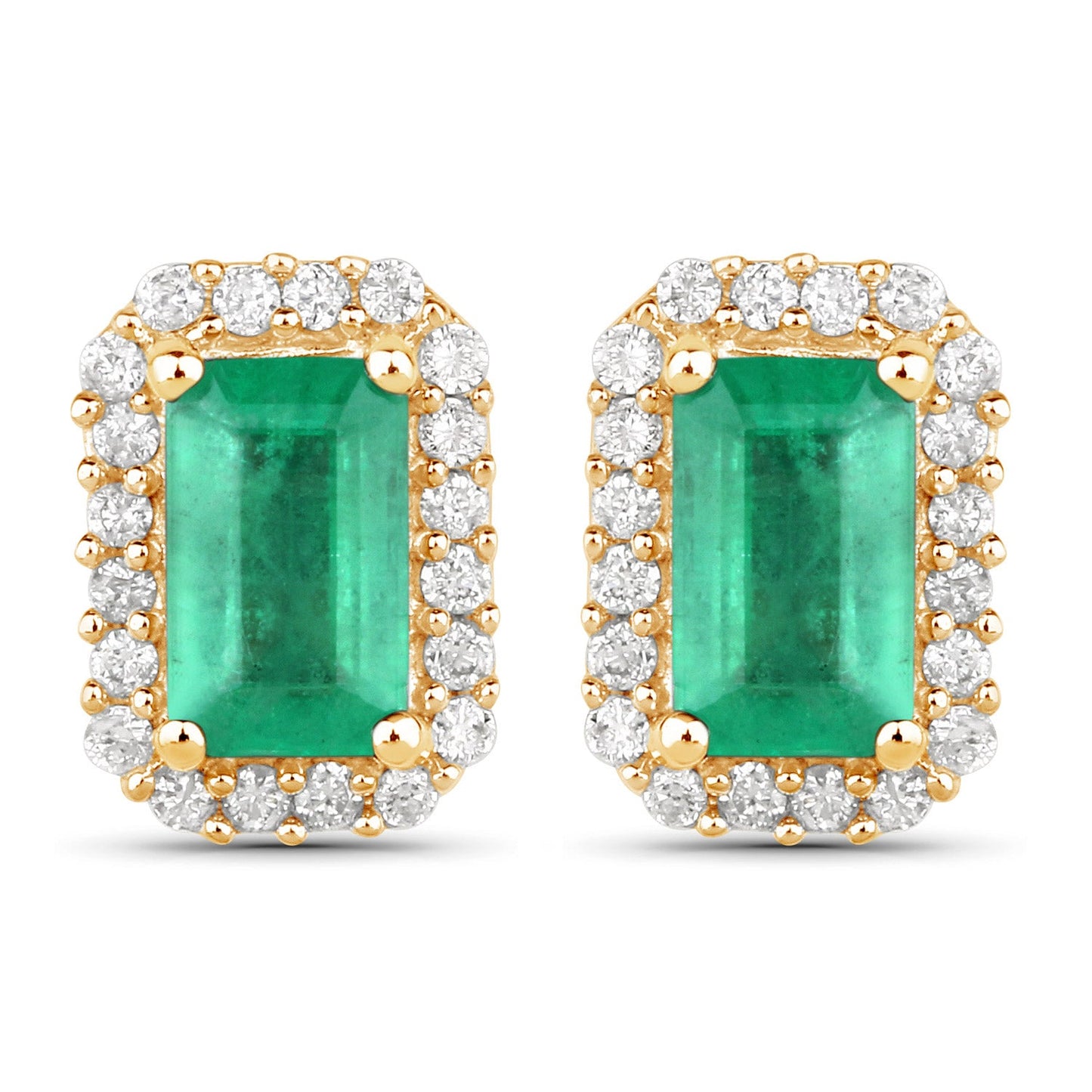 0.91 Carat Genuine Zambian Emerald and Diamond 14K Gold Earrings