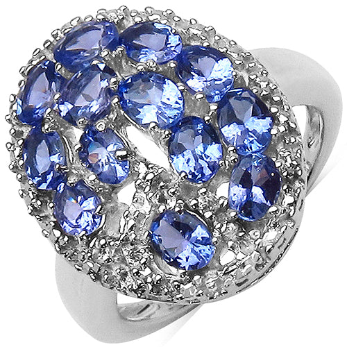 Anillo de Plata Esterlina con Tanzanita y Topacio Blanco de 2.29 Quilates