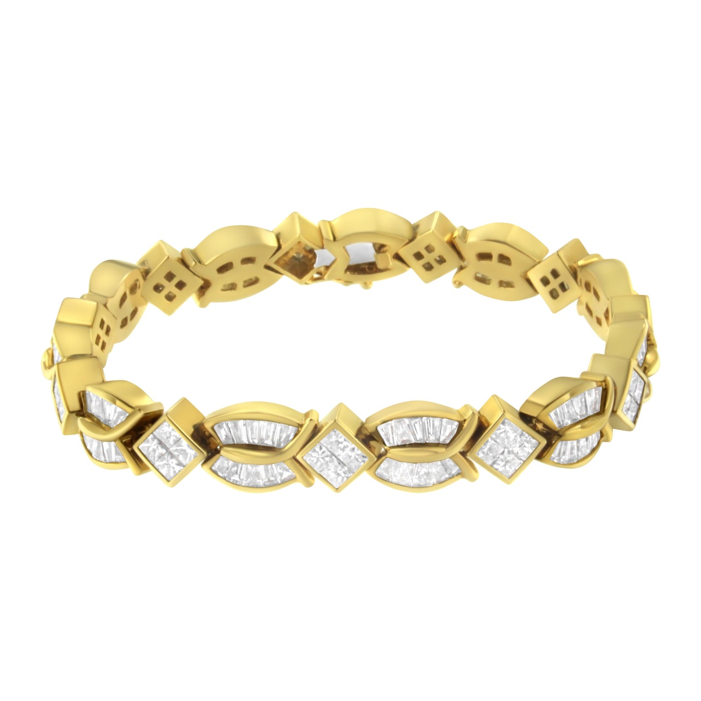Pulsera de eslabones geométricos en oro amarillo de 14K con diamantes - Tamaño 7"