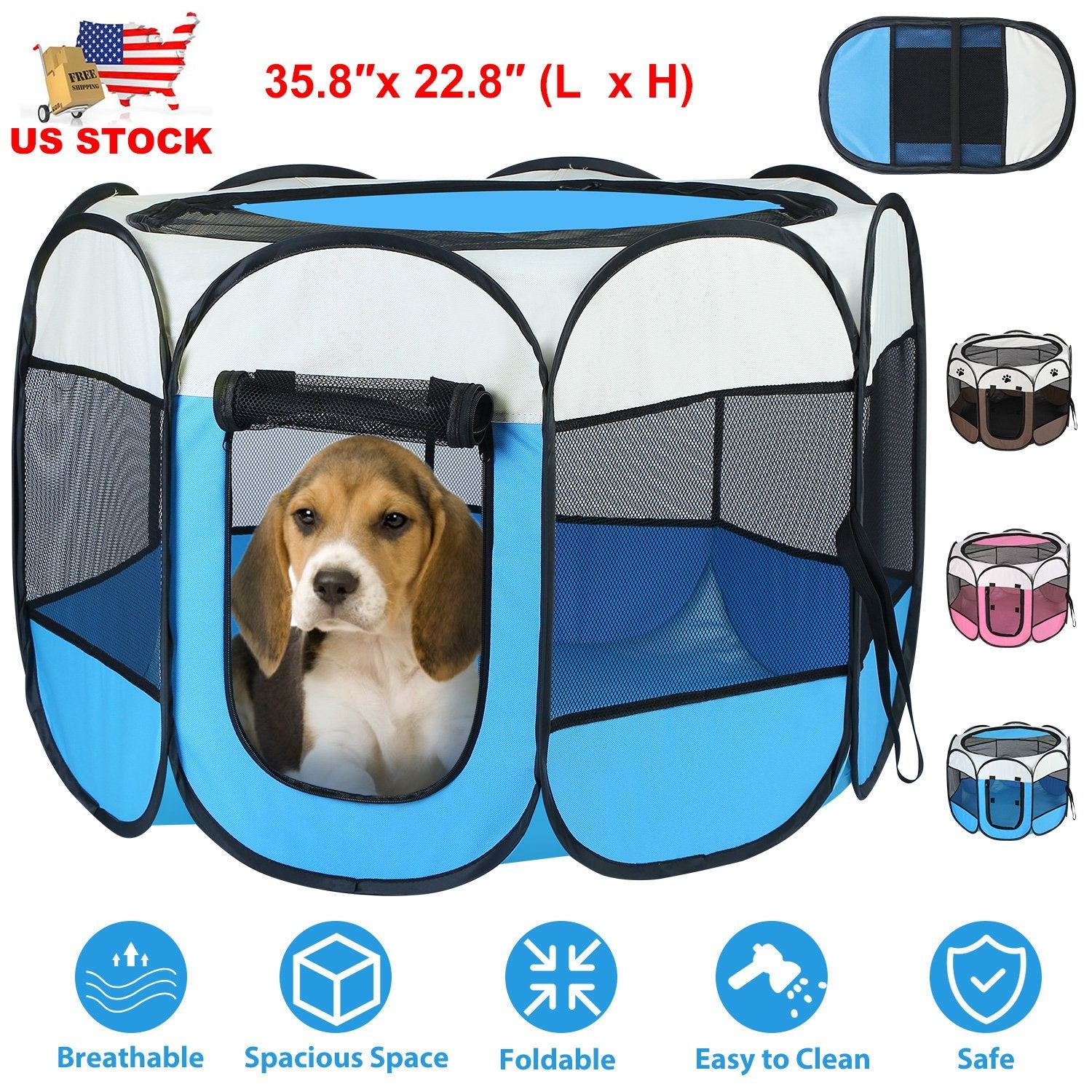 Portable Foldable Pet Tent Exercise Pen Kennel Removable Zipper Top and Bottom Water Resistant Indoor Outdoor Use For Dogs Cats Other Pets - Korvel