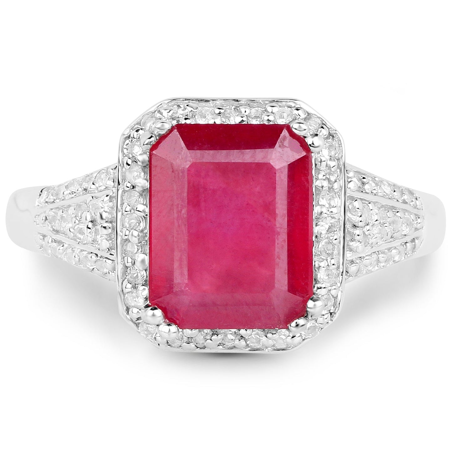 4.55 Carat Glass Filled Ruby & White Topaz Sterling Silver Ring