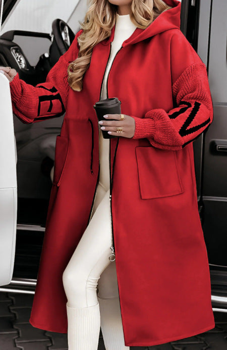 Hooded Long Windbreaker Jacket with Pockets for Women