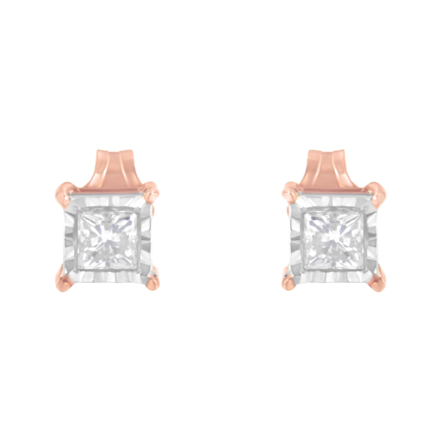 Boucles d'oreilles en diamant solitaire en or rose 14K plaqué deux tons