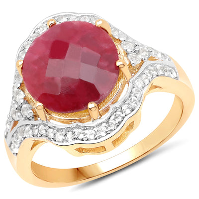 Bague en or jaune 14K plaqué avec rubis et topaze blanche