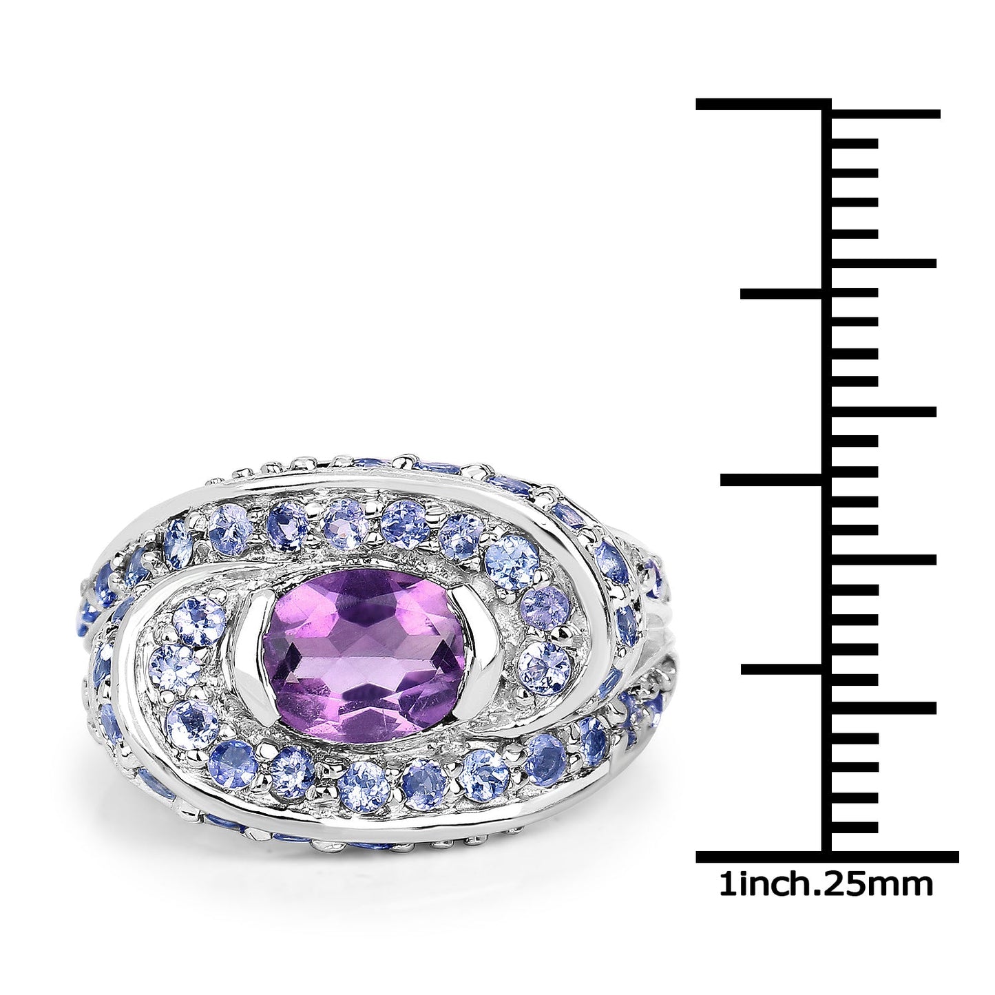 2.76 Carat Genuine Amethyst and Tanzanite Sterling Silver Ring