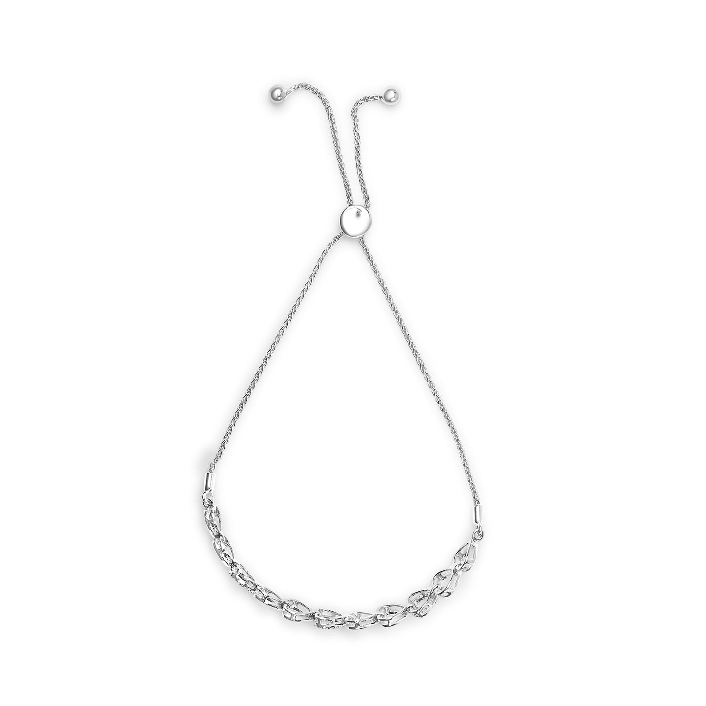 Pulsera Bolo de Enlace en Corazón de Diamante de Plata Esterlina .925