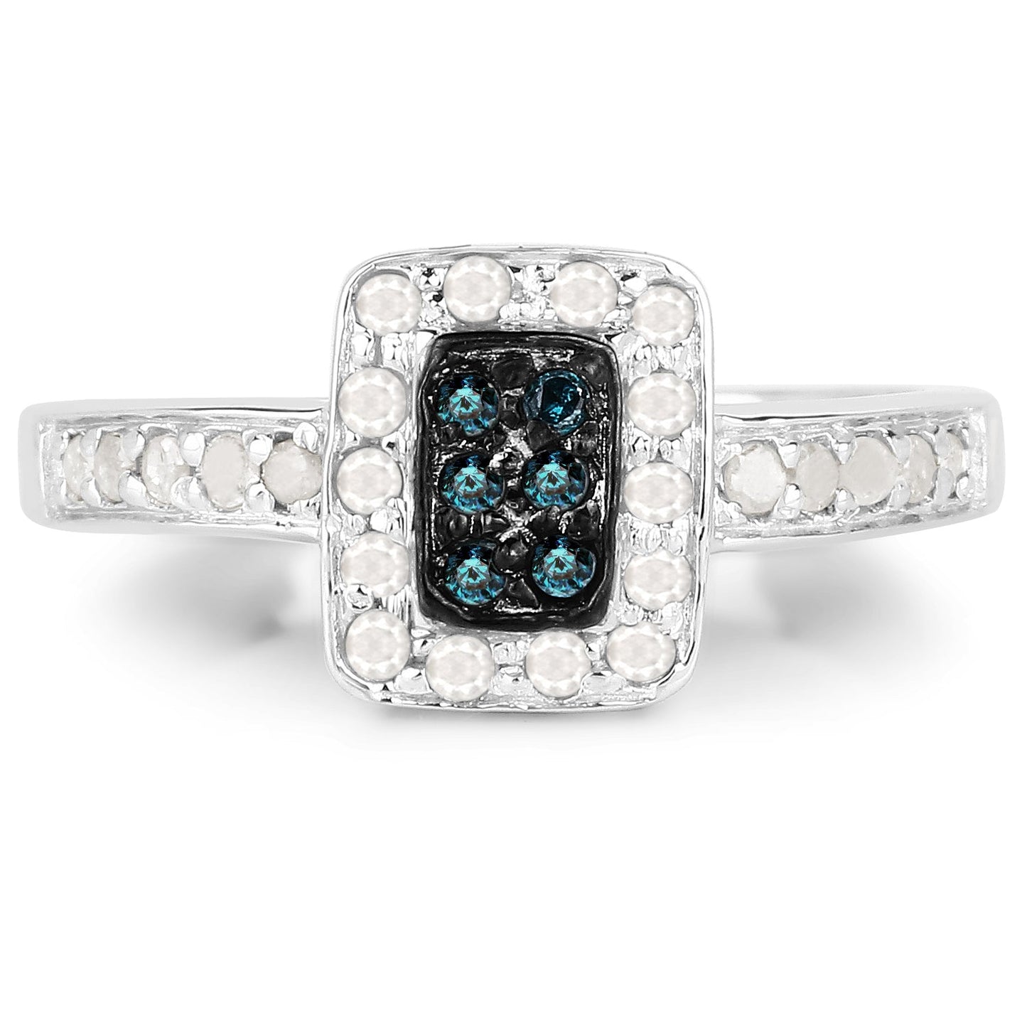 Bague de fiançailles en argent sterling avec diamants bleus et blancs de 0,36 carat