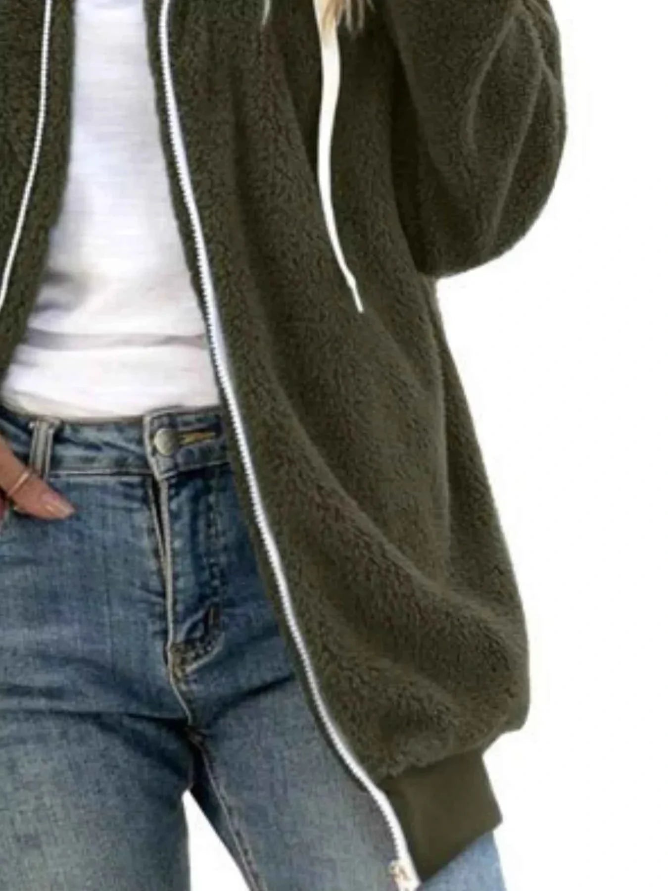 Cozy Fleece Zip-Up Hooded Jacket - Plus Size