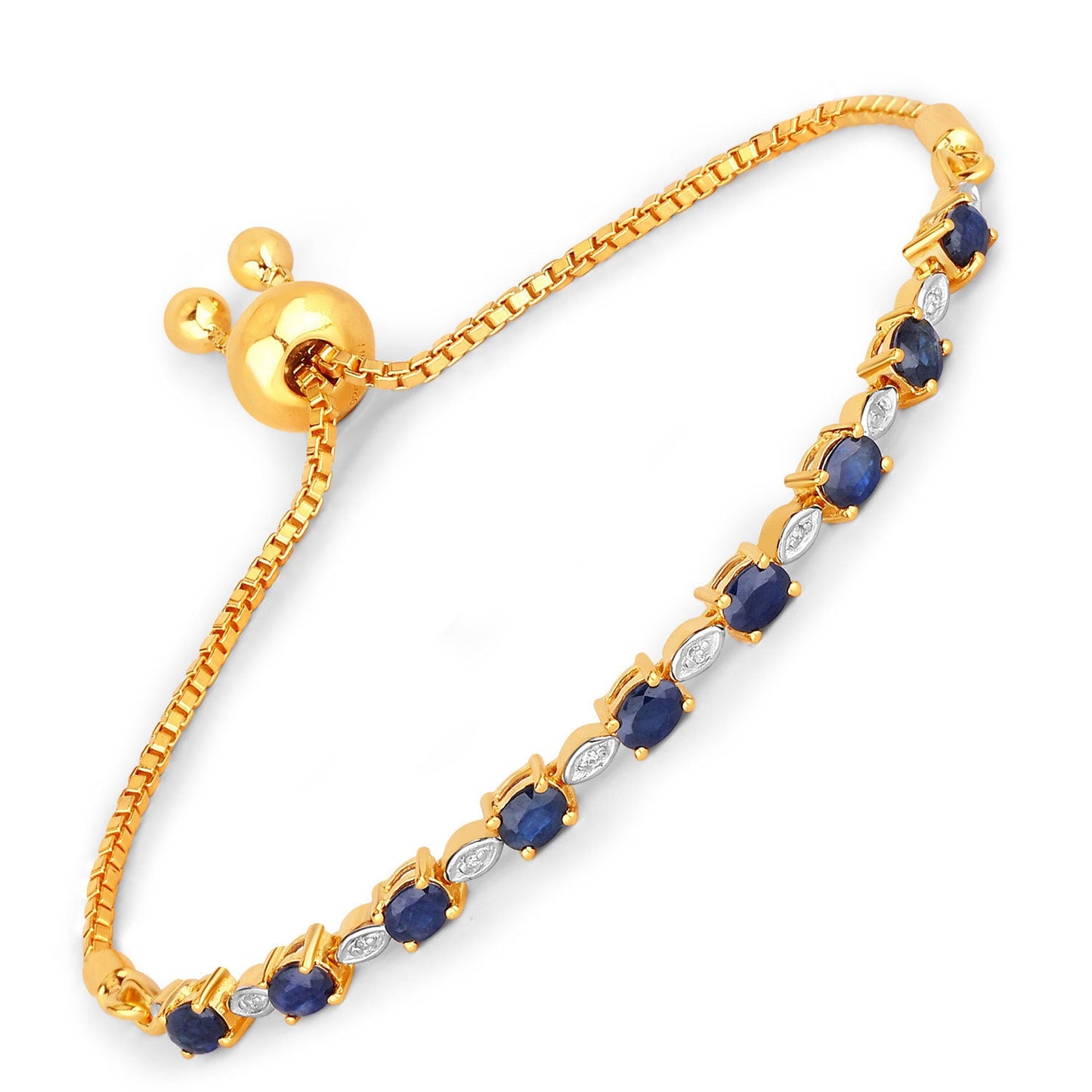 Bracelet en argent sterling avec saphir bleu et diamants de 1,83 carat