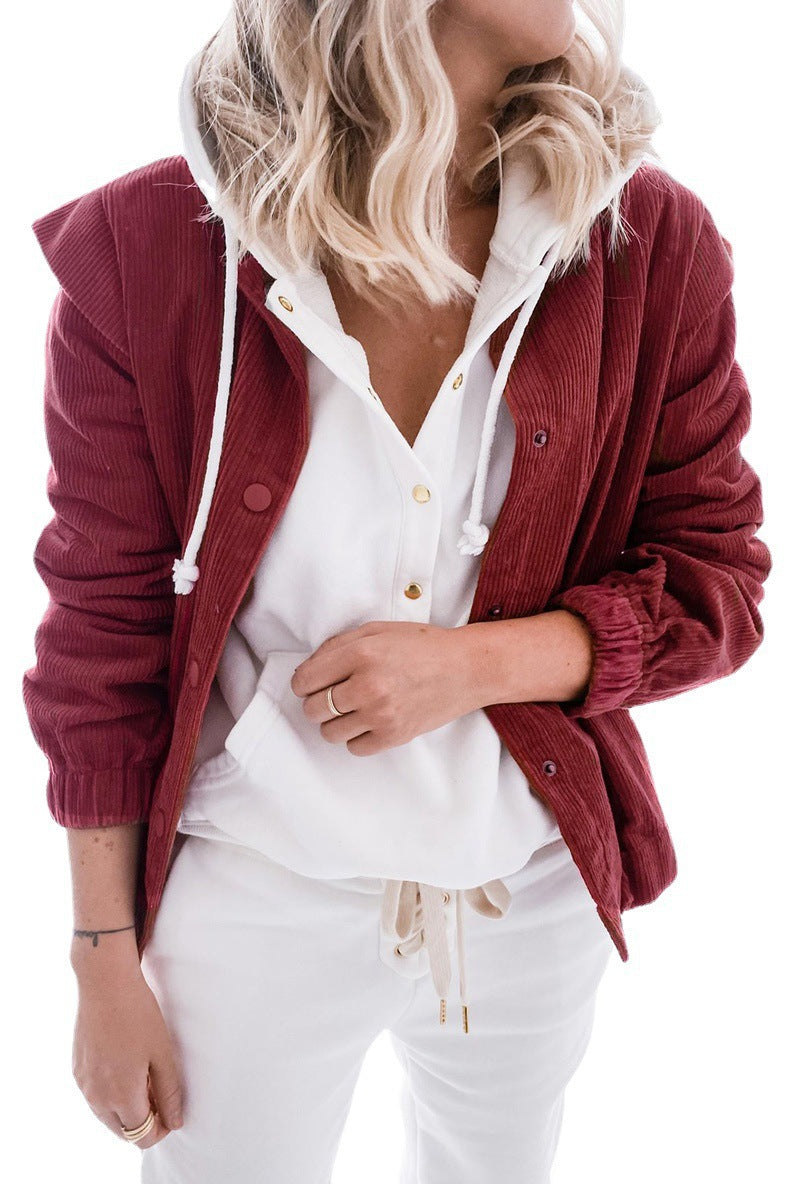 Solid-Color Corduroy Cardigan - Casual Relaxed-Fit Jacket