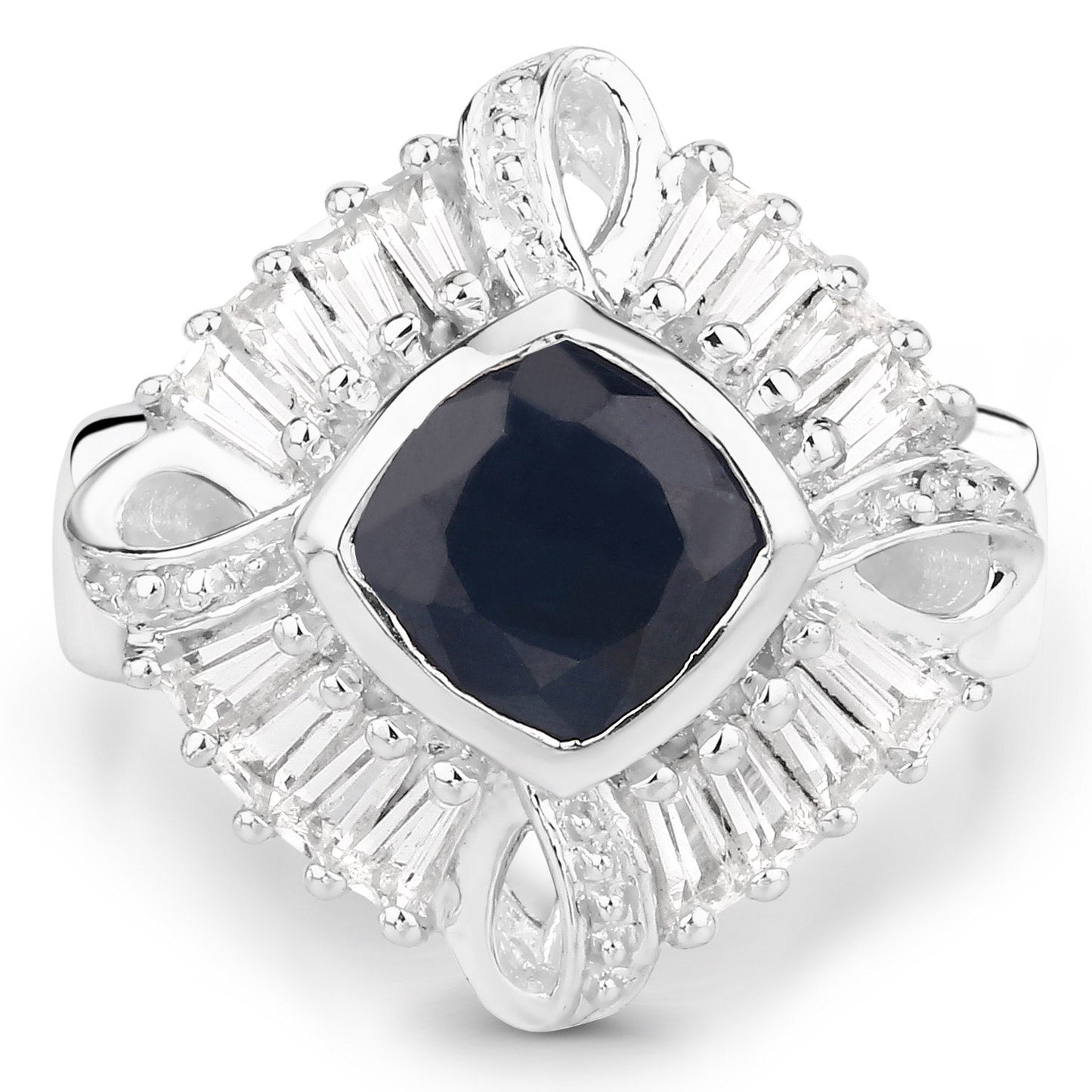 3.06 Carat Sapphire and White Topaz Sterling Silver Ring