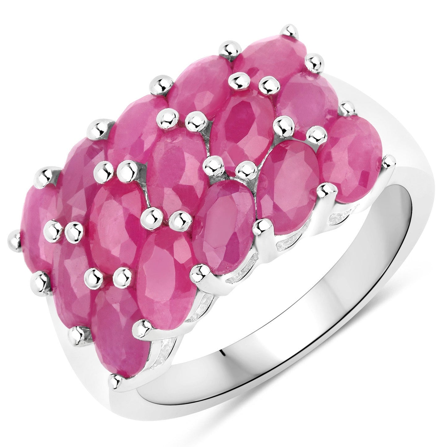 Anillo de Clúster de Rubíes Genuinos de 4.05 Quilates en Plata Esterlina