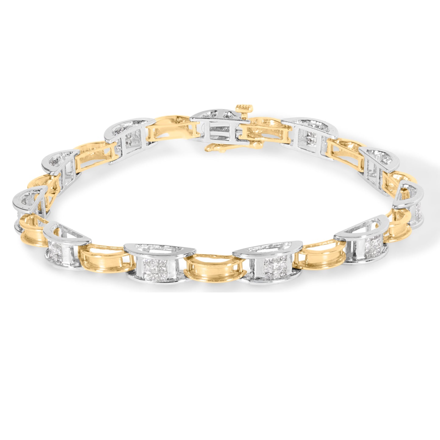 Pulsera de eslabones de diamantes en corte princesa de oro bicolor de 14K