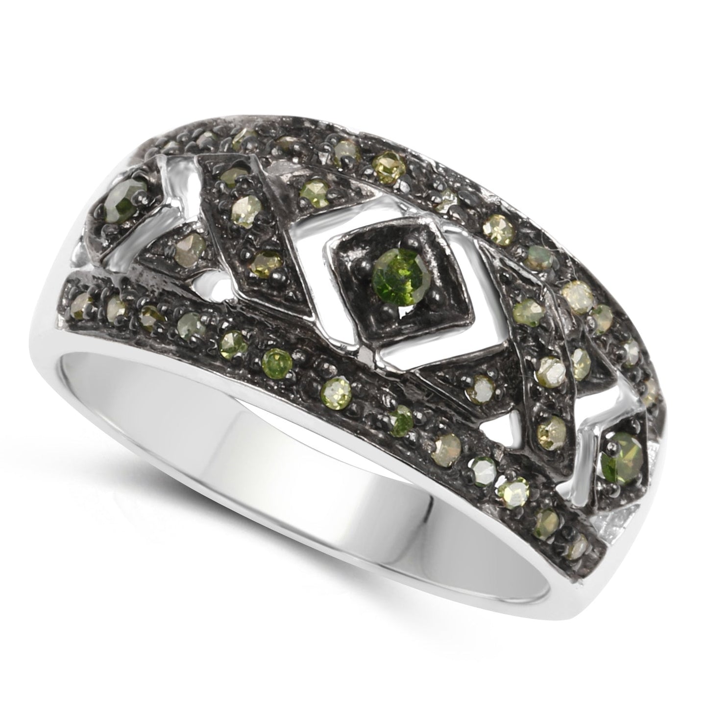 Bague en Argent Sterling avec Diamant Vert Naturel de 0,27 Carat