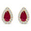 Pendientes de Stud Halo de Rubí y Diamante en Oro Amarillo de 10K