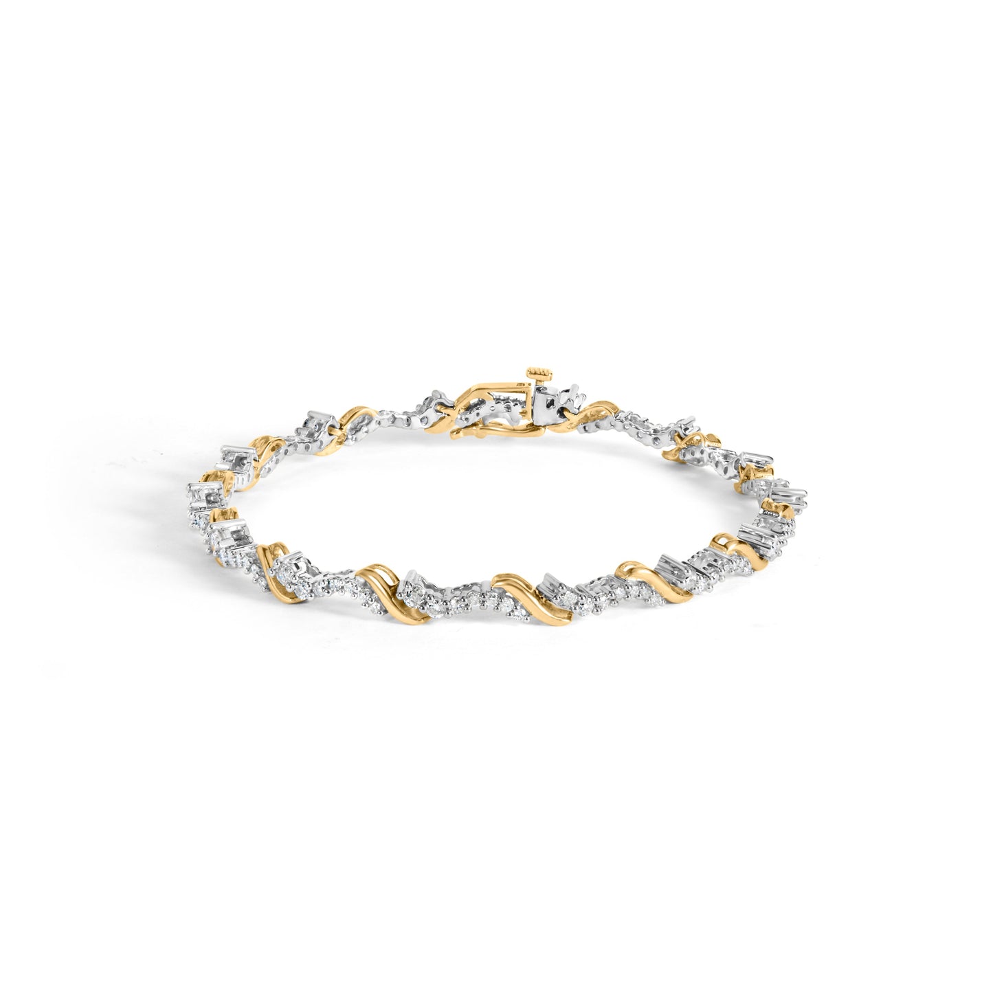 10K Yellow and White Gold Diamond 'S' Link Bracelet - 2.00 Cttw