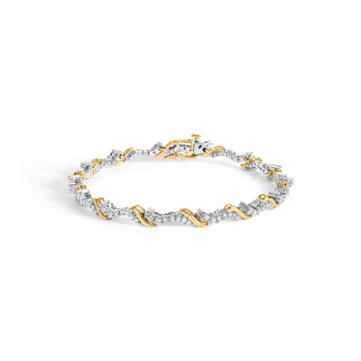 Bracelet en or jaune et blanc 10K avec diamants en forme de 'S' - 2,00 cttw