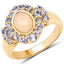 Anillo de cóctel de ópalo etíope y tanzanita chapado en oro amarillo de 14K