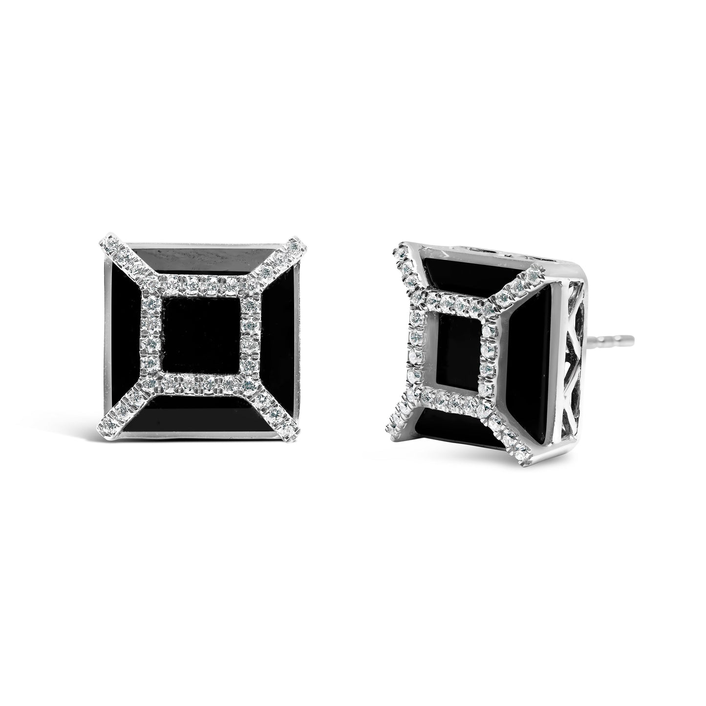 Boucles d'oreilles en or blanc 14K avec diamants et onyx noir