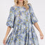 Robe Mini Babydoll en Lin Mélangé à Imprimé Floral d'Été