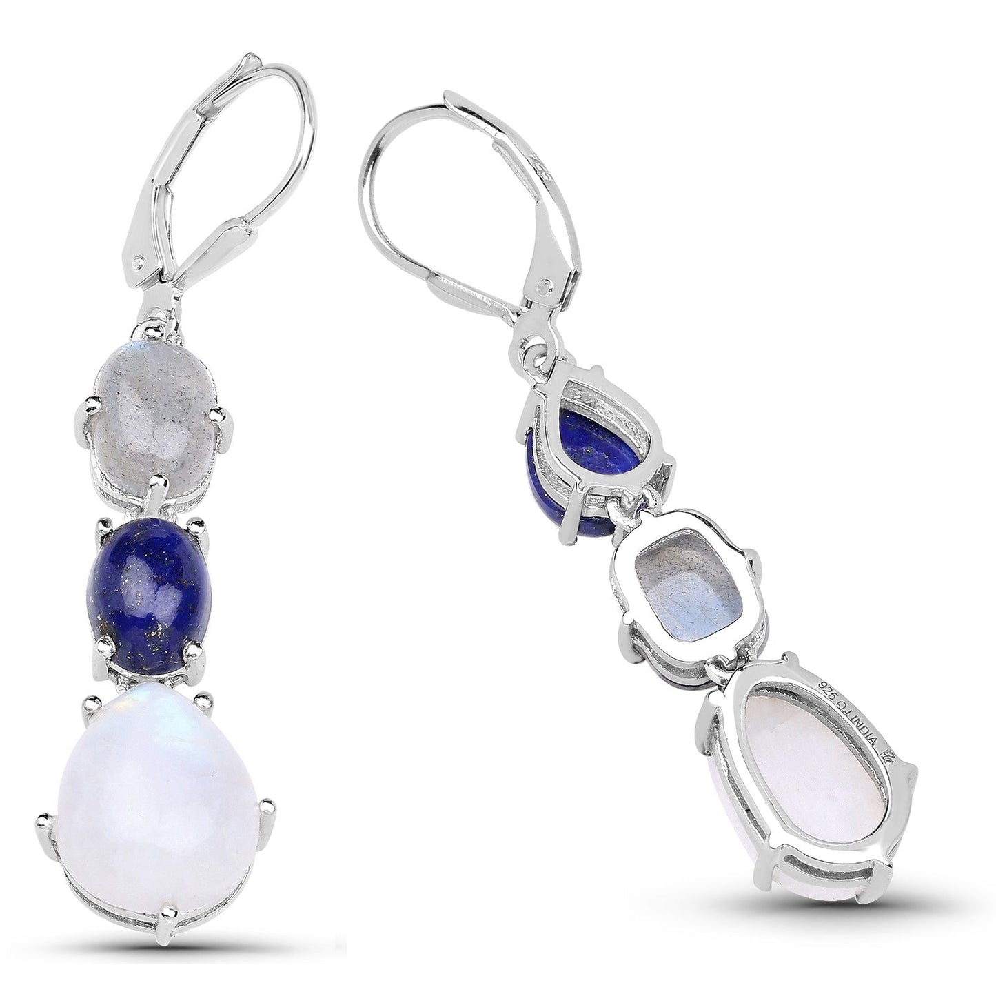 Boucles d'oreilles en lapis-lazuli, labradorite et pierre de lune de 10,17 carats