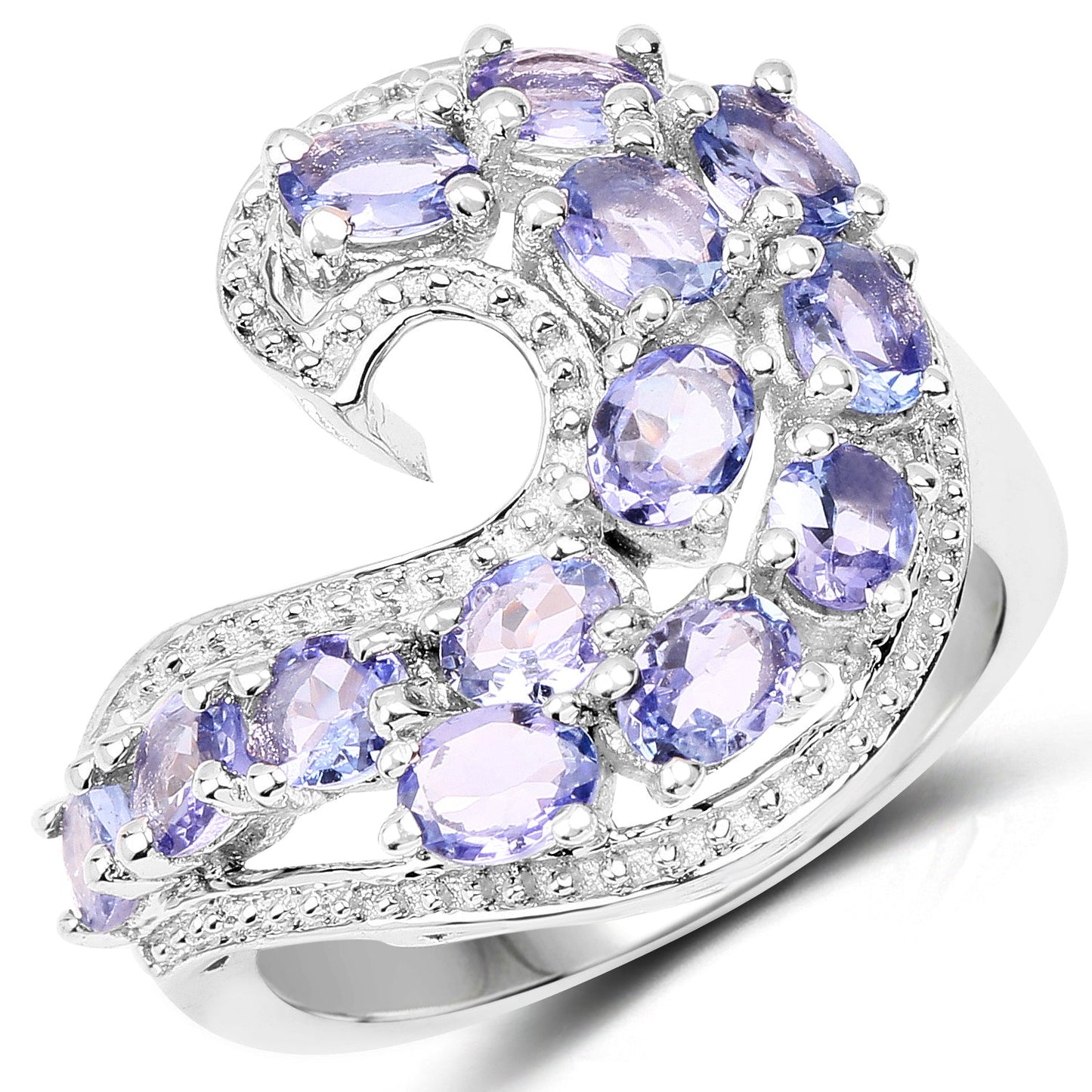 2.21 Carat Genuine Tanzanite Sterling Silver Engagement Ring