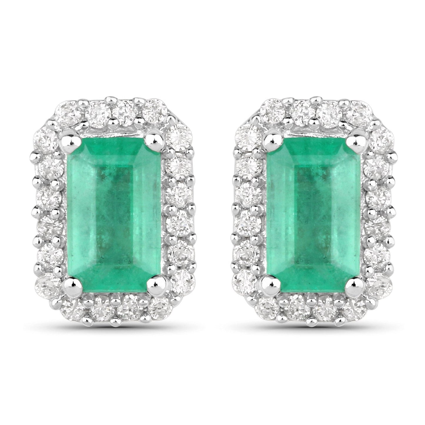 Pendientes de Esmeralda Zambiana y Diamante de 0.91 Quilates en Oro Blanco de 14K