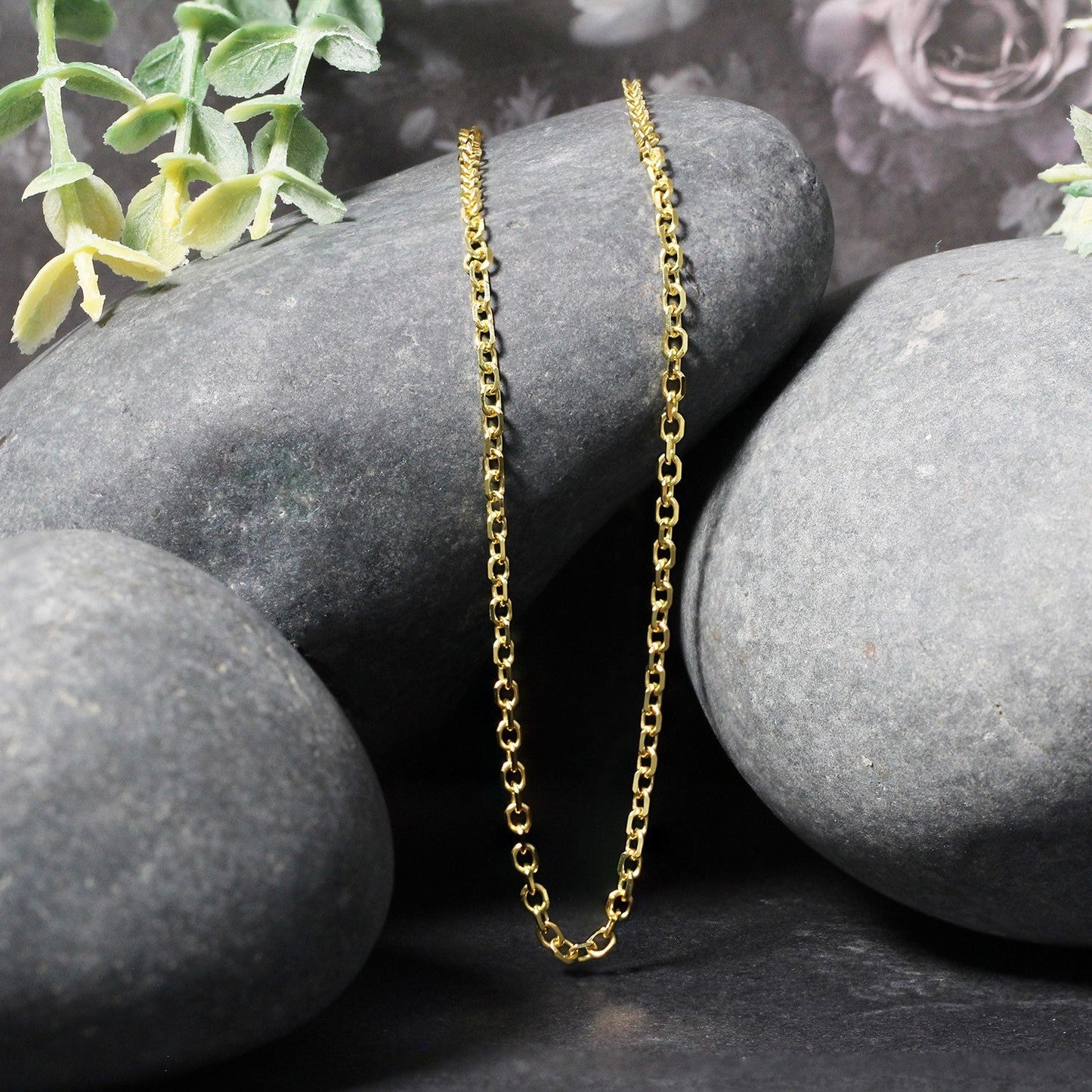 14k Yellow Gold Diamond Cut Cable Link Chain - 2.3mm