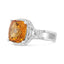Bague en or blanc 14K avec citrine jaune taille coussin et diamants - Taille 6.5