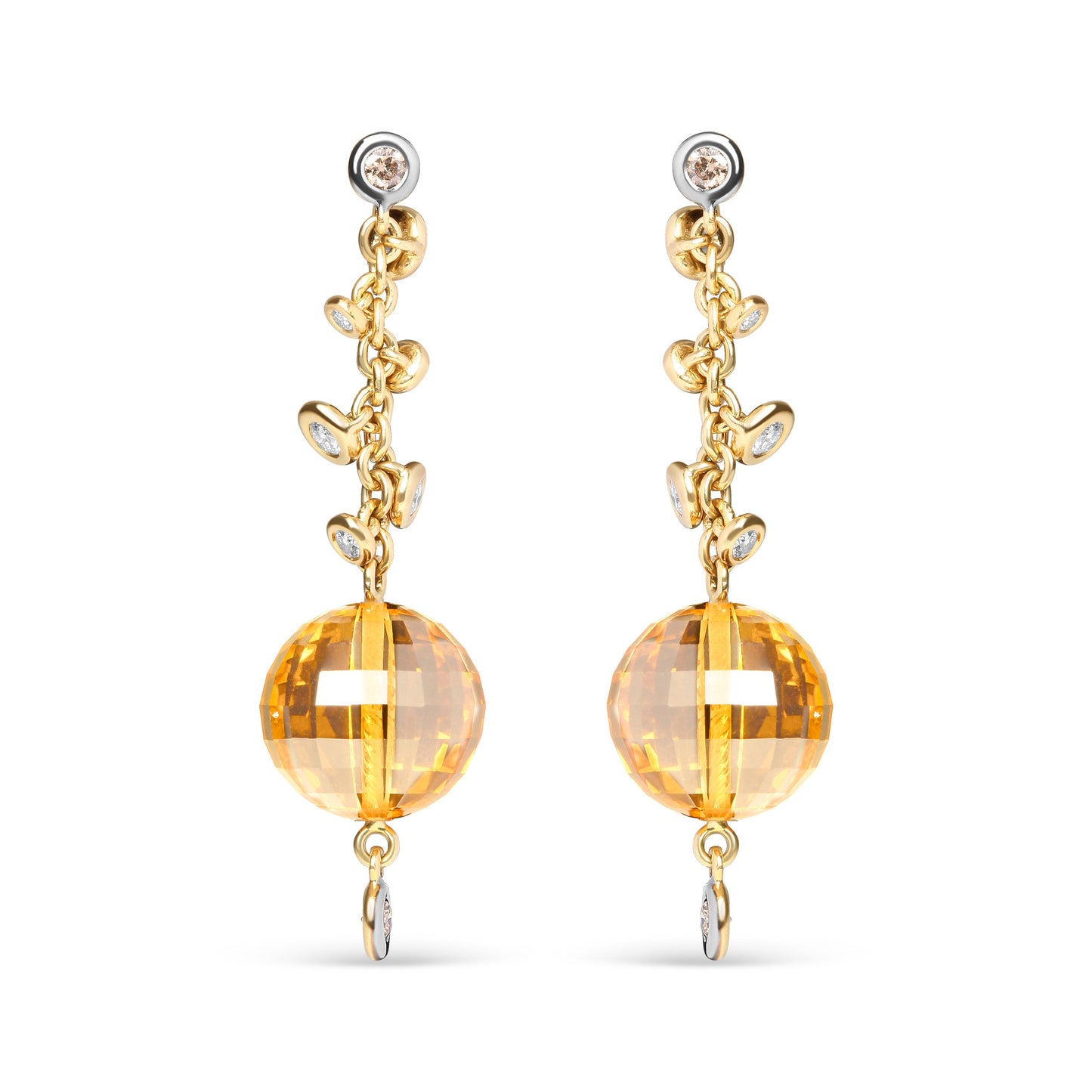 Boucles d'oreilles pendantes en or jaune 18K, diamants et citrine