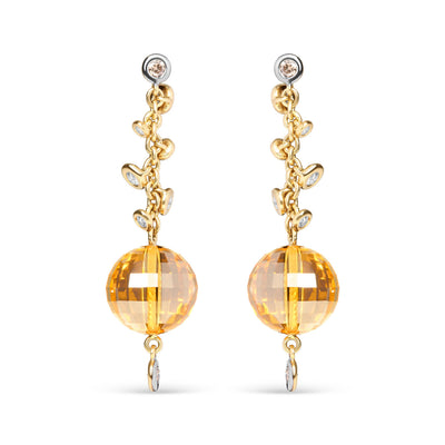 Pendientes Colgantes de Diamante y Citrino en Oro Amarillo de 18K