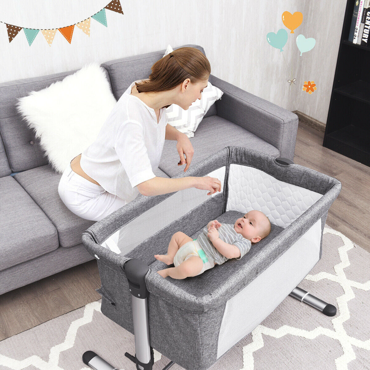Travel Portable Baby Bed Side Sleeper Bassinet Crib - Gray