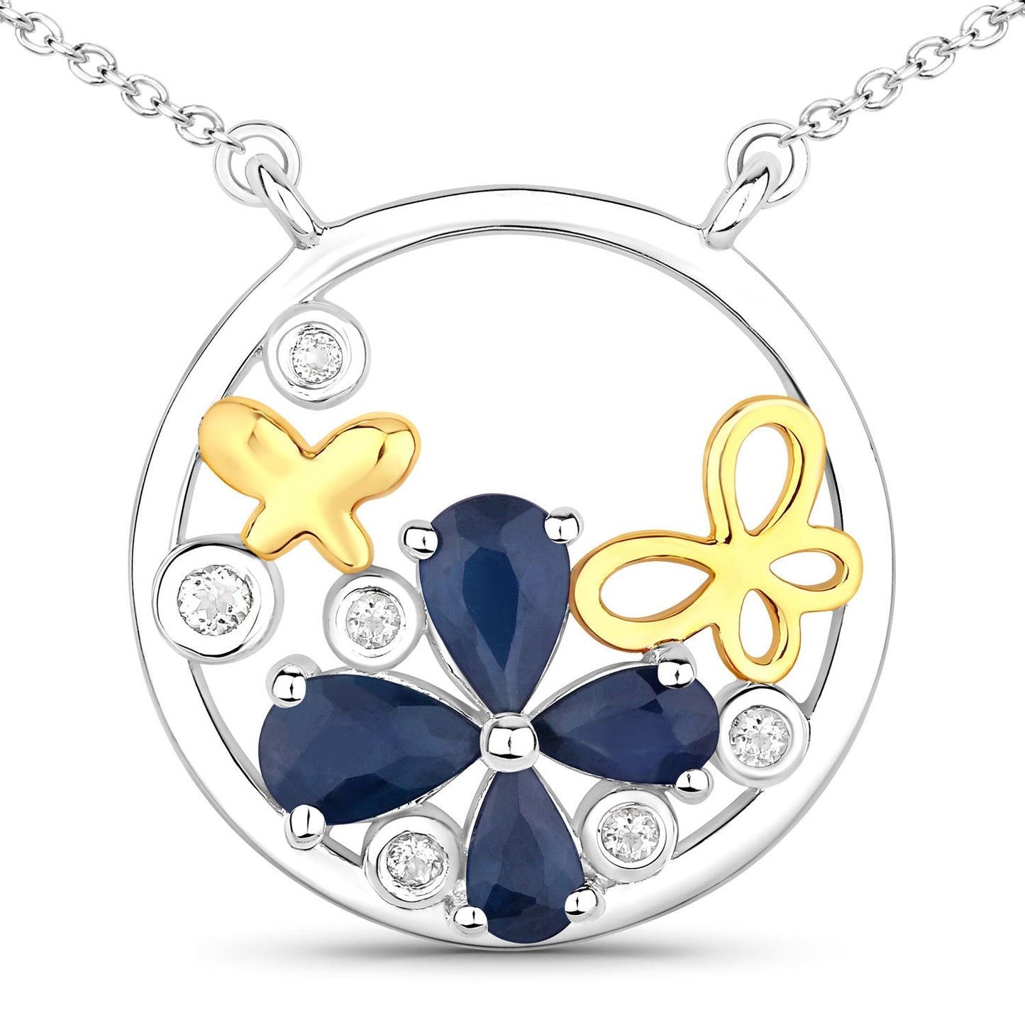 Pendentif en argent sterling avec saphir bleu de 1,41 carat et topaze blanche
