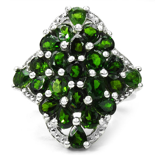 3.73 Carat Genuine Chrome Diopside Sterling Silver Engagement Ring