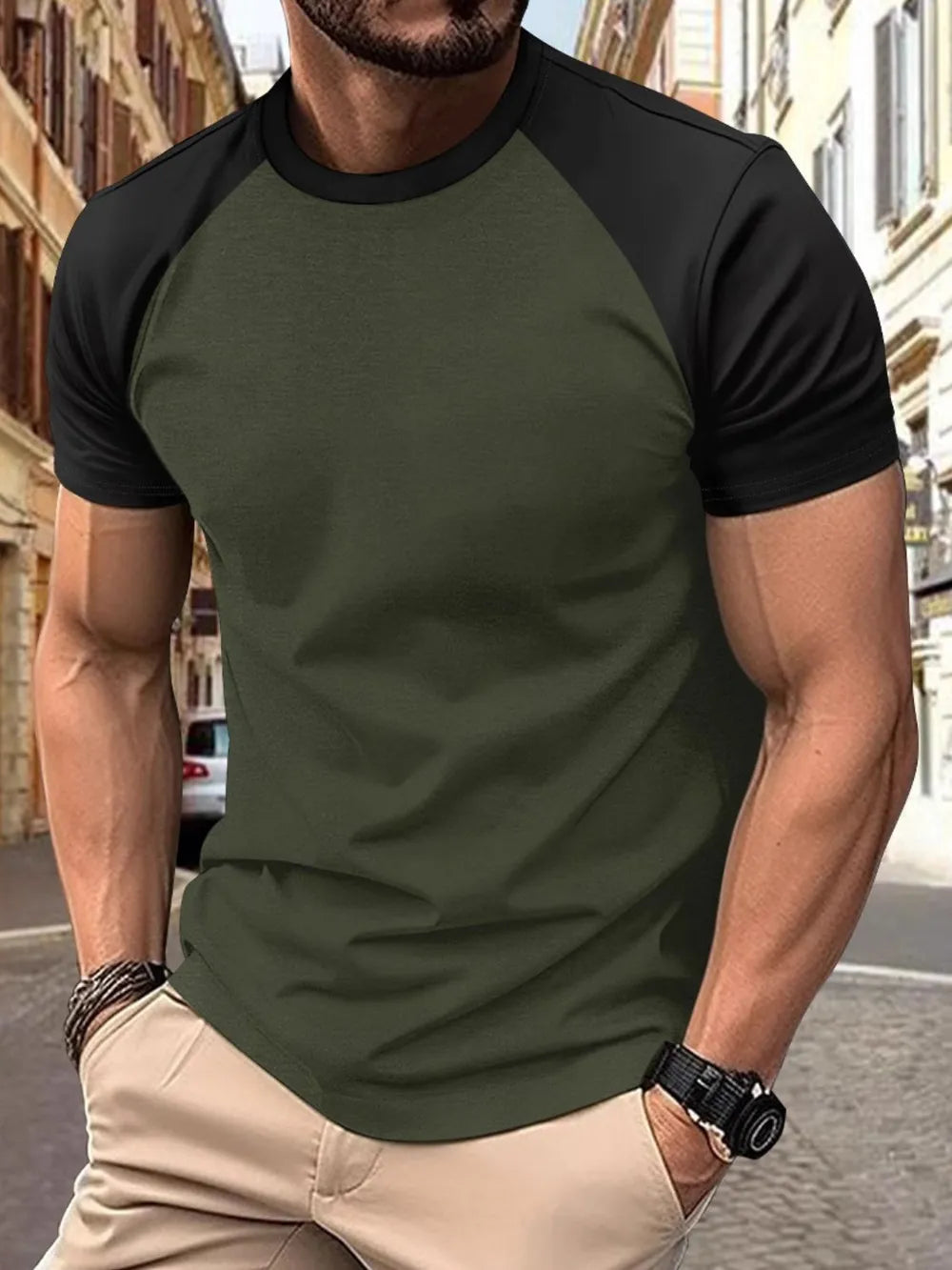 Men's Plus Size Round Neck Contrast T-Shirt