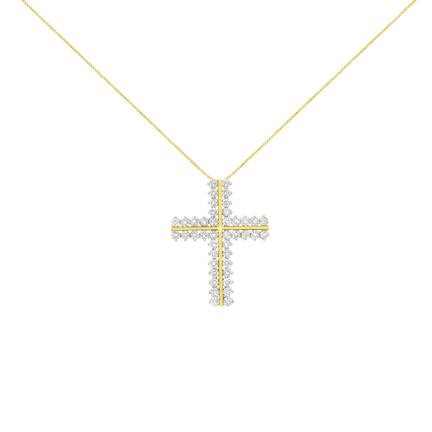 10K Yellow Gold Diamond Two Row Cross Pendant Necklace