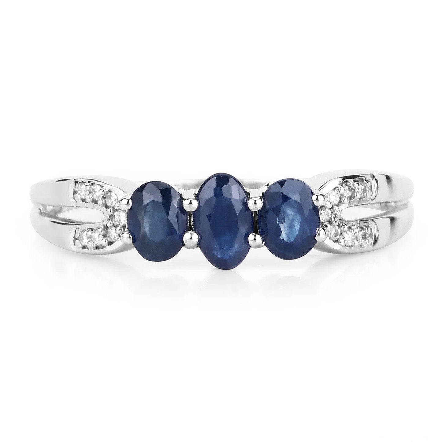 Bague de fiançailles en saphir bleu et diamant de 0,73 carat en or blanc 14K