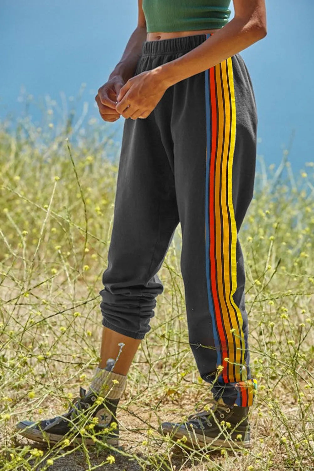 Pantalones Activos de Cintura Elástica con Rayas Contrastantes
