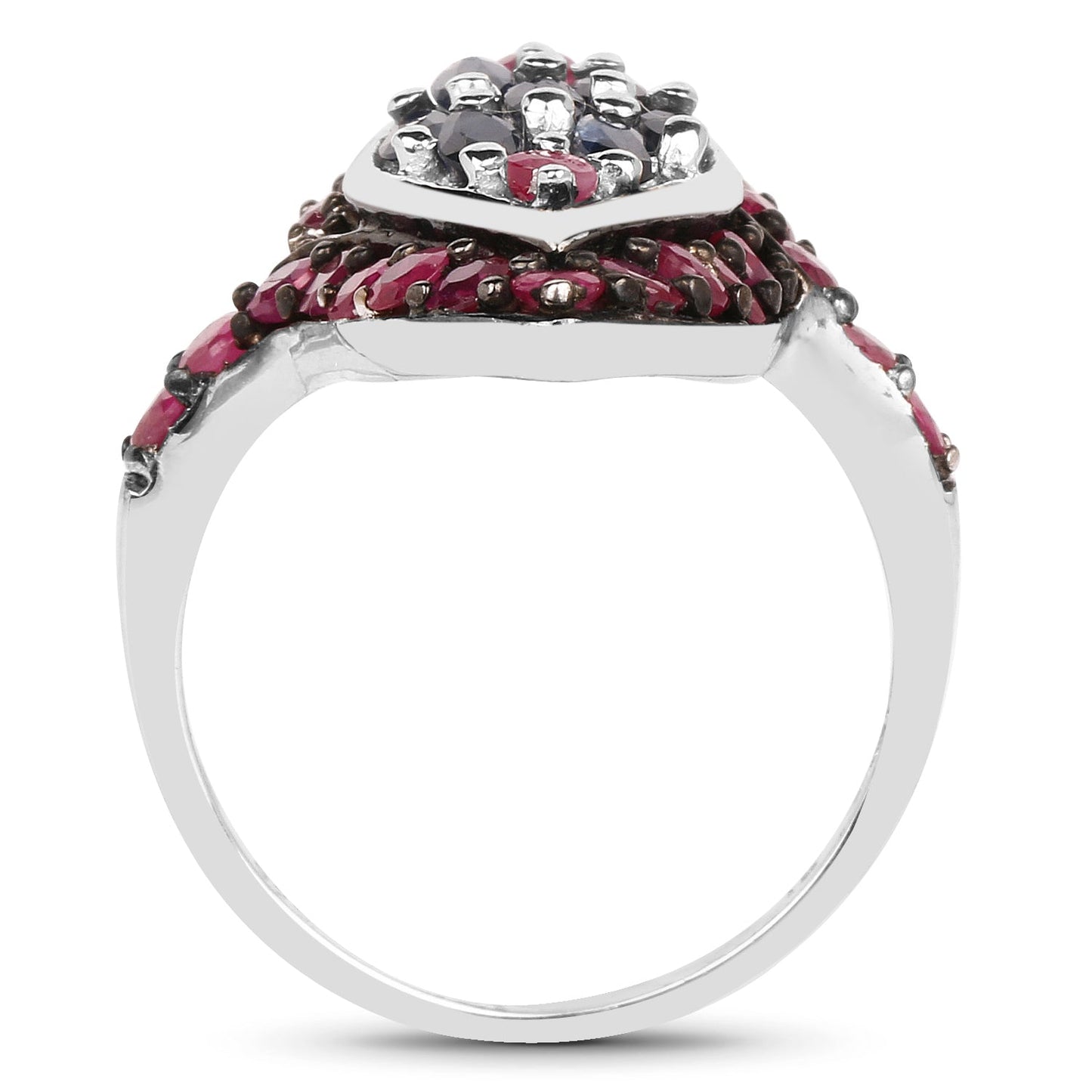 Bague de fiançailles en argent sterling avec saphir bleu et rubis de 1,77 carat