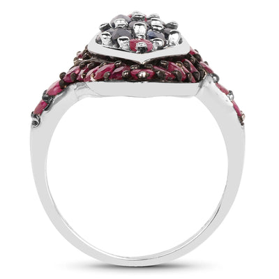 Bague de fiançailles en argent sterling avec saphir bleu et rubis de 1,77 carat