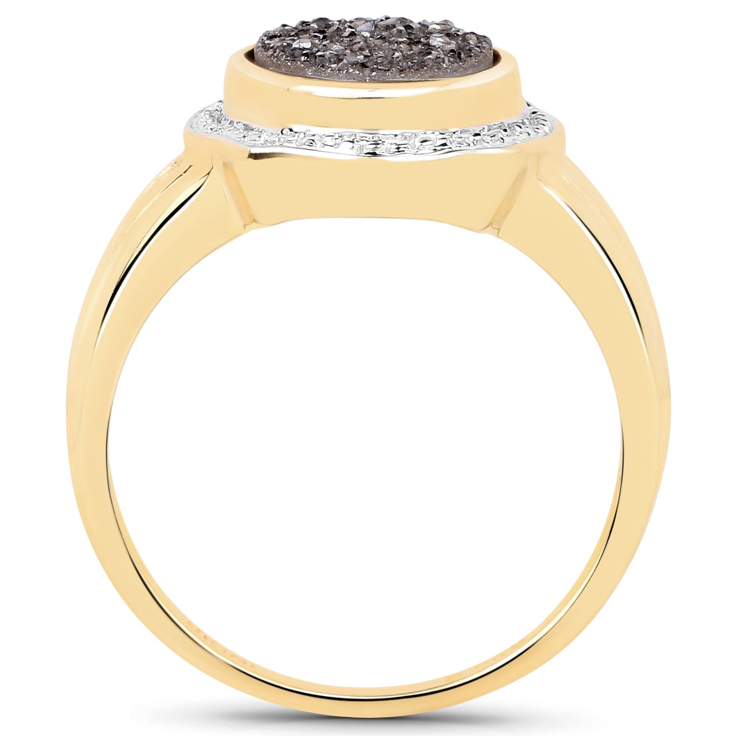 Anillo de Cuarzo Drusy de Plata de Ley Baño de Oro de 14K