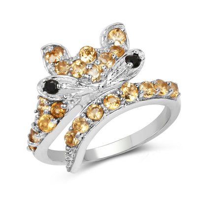 1.00 Carat Citrine & Black Spinel Sterling Silver Ring