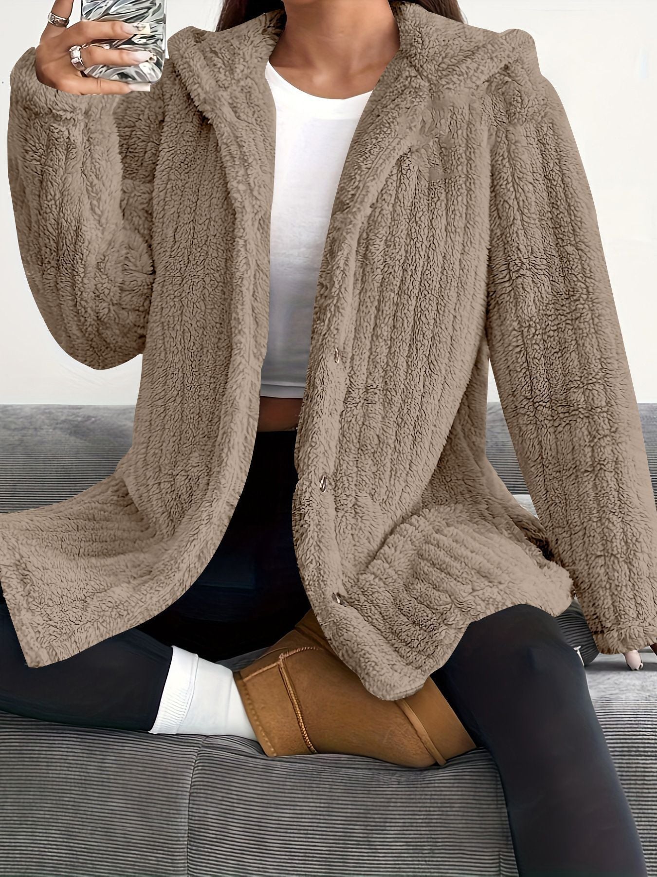 Hooded Loose Plush Coat for Women