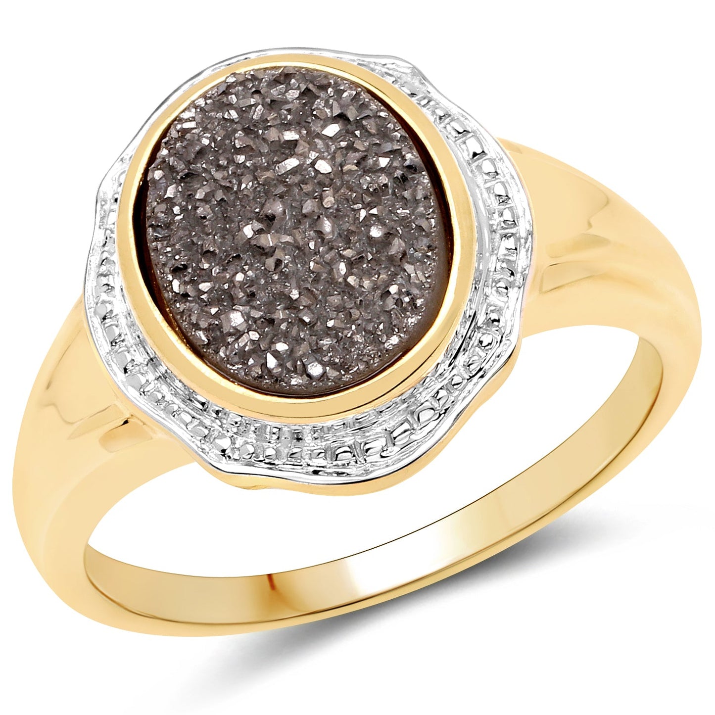 Anillo de Cuarzo Drusy de Plata de Ley Baño de Oro de 14K
