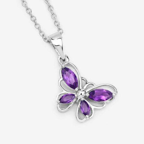 Colgante de mariposa de amatista genuina de 0.60 quilates en plata esterlina