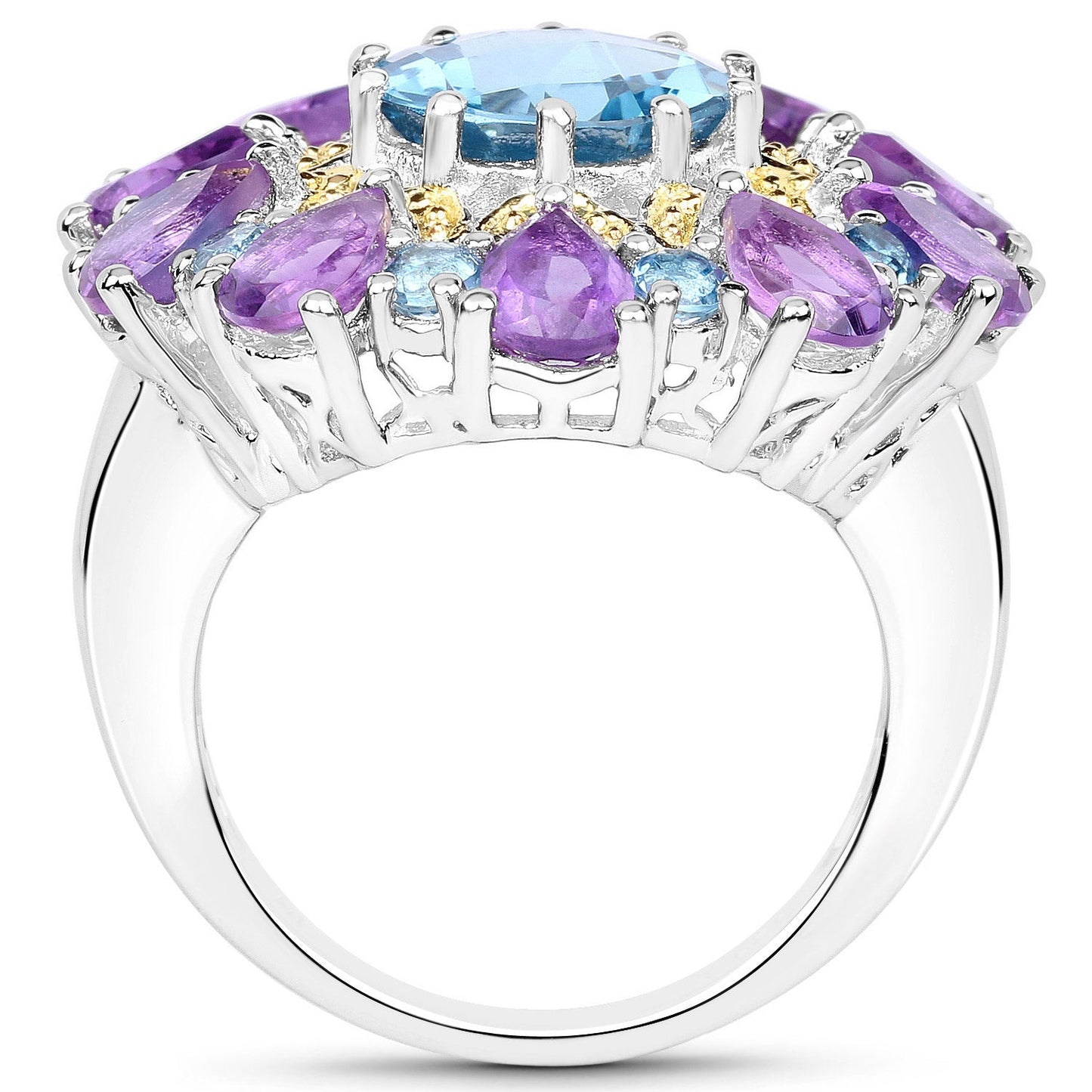 8.86 Carat London Blue Topaz & Amethyst Sterling Silver Ring