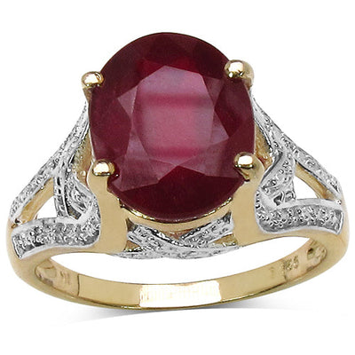 Bague en Argent Sterling Plaquée Or Jaune 14K avec Rubis de 4,00 Carats