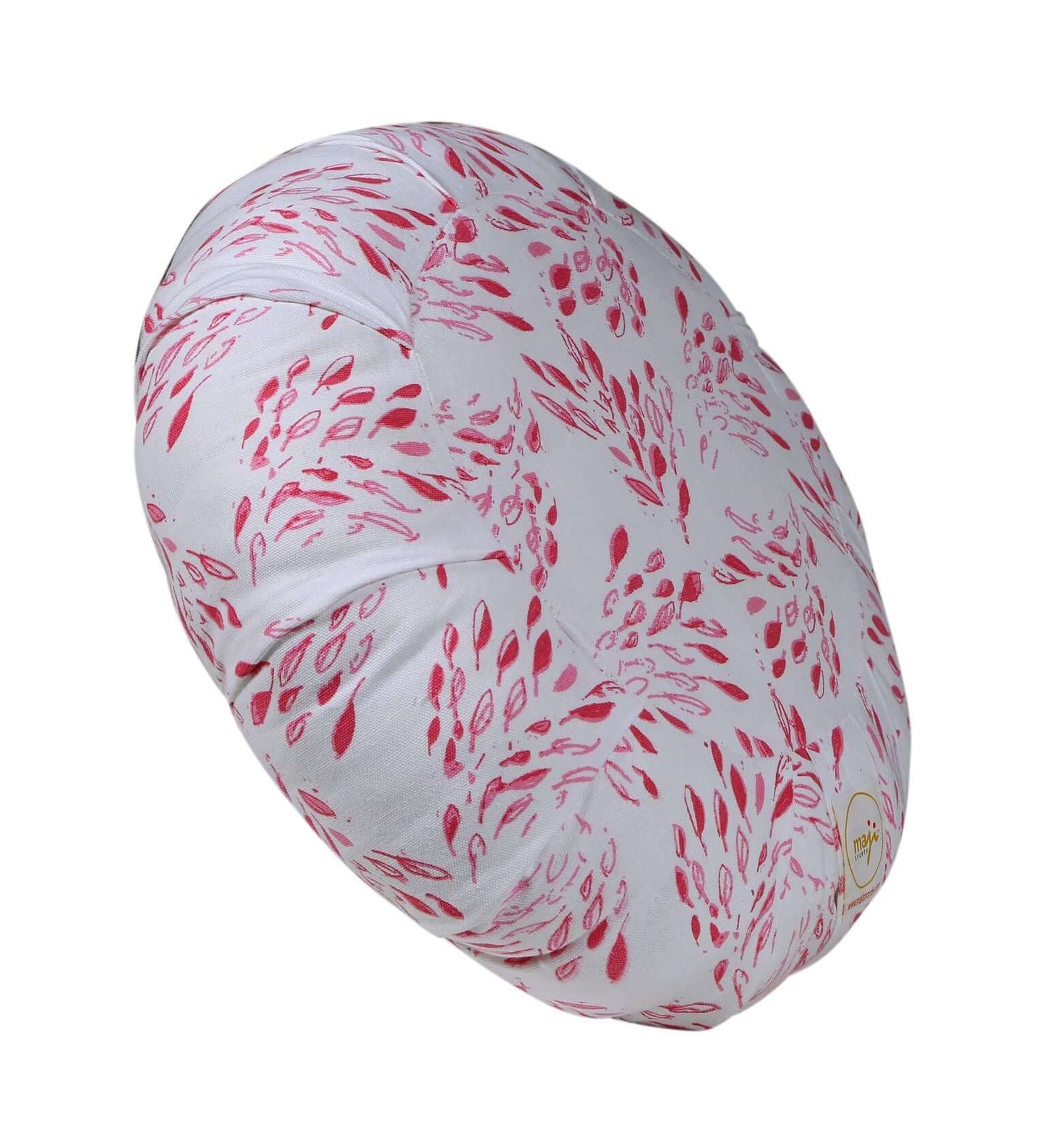 Round Zafu Yoga Meditation Pillow - White Dainty Leaves