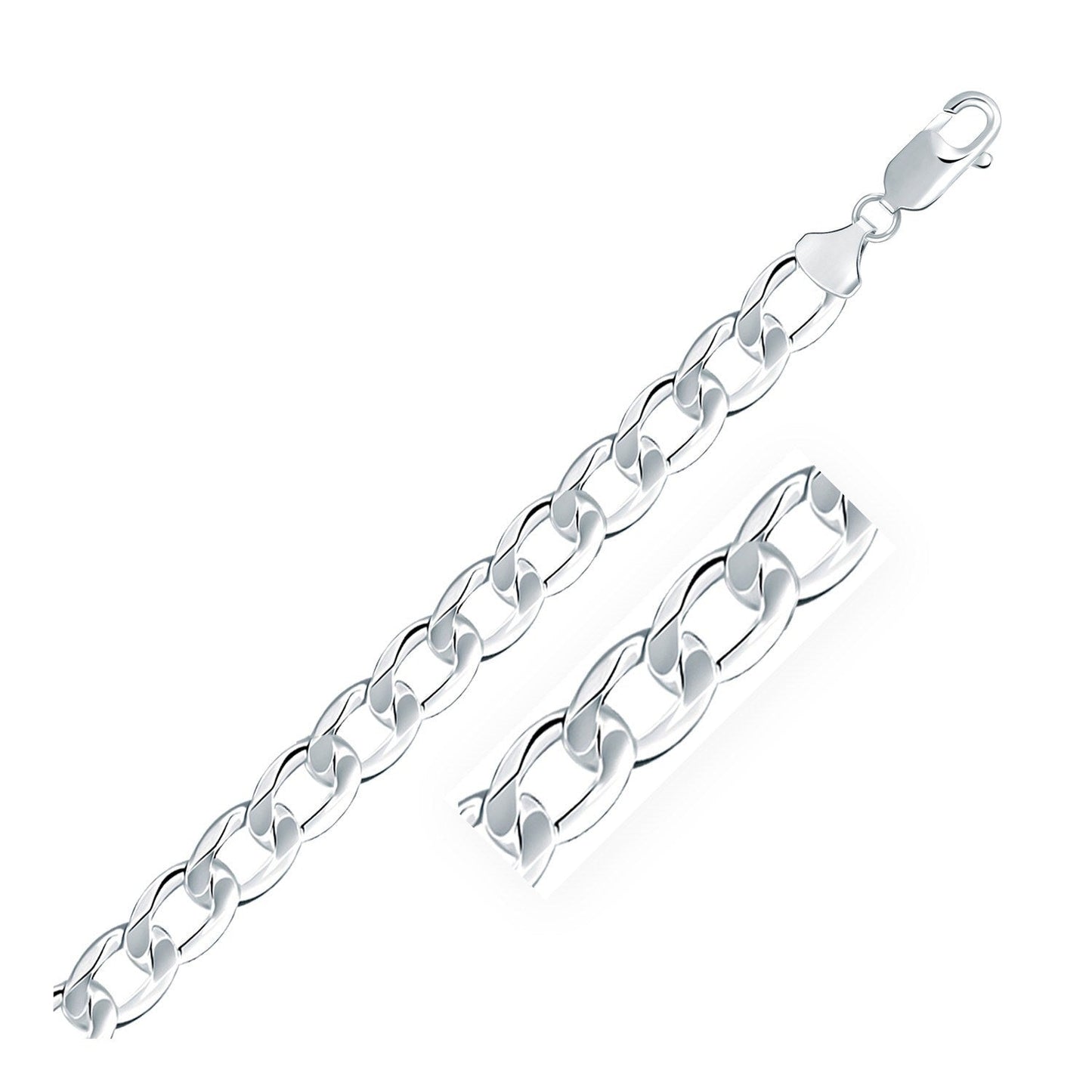 Rhodium Plated Sterling Silver Curb Bracelet - 8.4mm